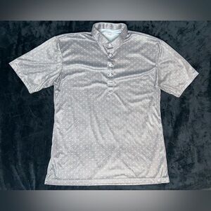 Collars & Co Men's Grey Dress Collar Polo Shirt White Geometric Size XL 4 Button